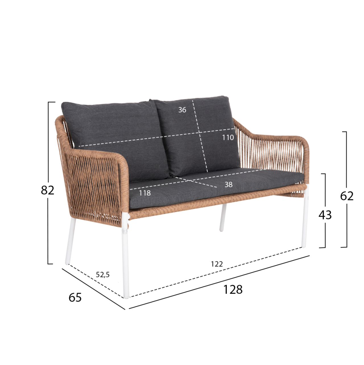 OUTDOOR 2-SEATER SOFA BAFFIN HM6054.01 ALUMINUM WHITE-PE RATTAN BEIGE-ANTHRACITE CUSHIONS [2]