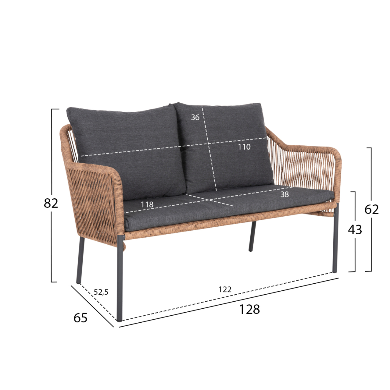 OUTDOOR 2-SEATER SOFA BAFFIN HM6054.03 ALUMINUM ANTHRACITE-PE RATTAN BEIGE-ANTHRACITE CUSHIONS [2]