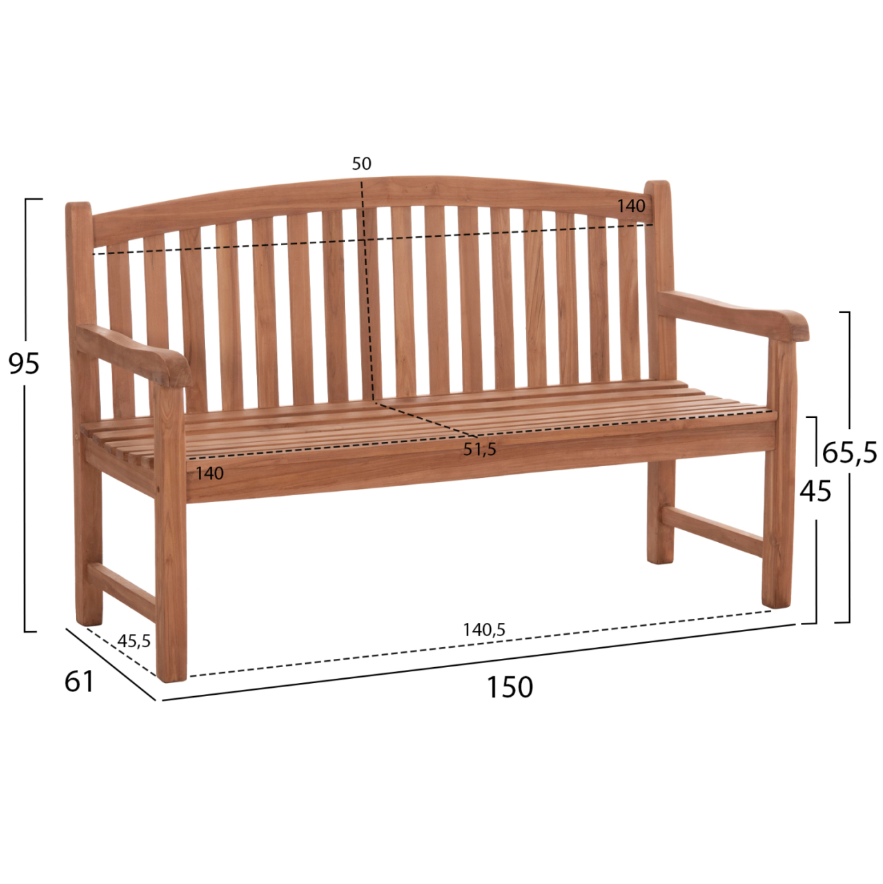 OUTDOOR 3-SEATER BENCH ELENA HM18125 TEAK WOOD--NATURAL COLOR 150x61x95Hcm. [2]