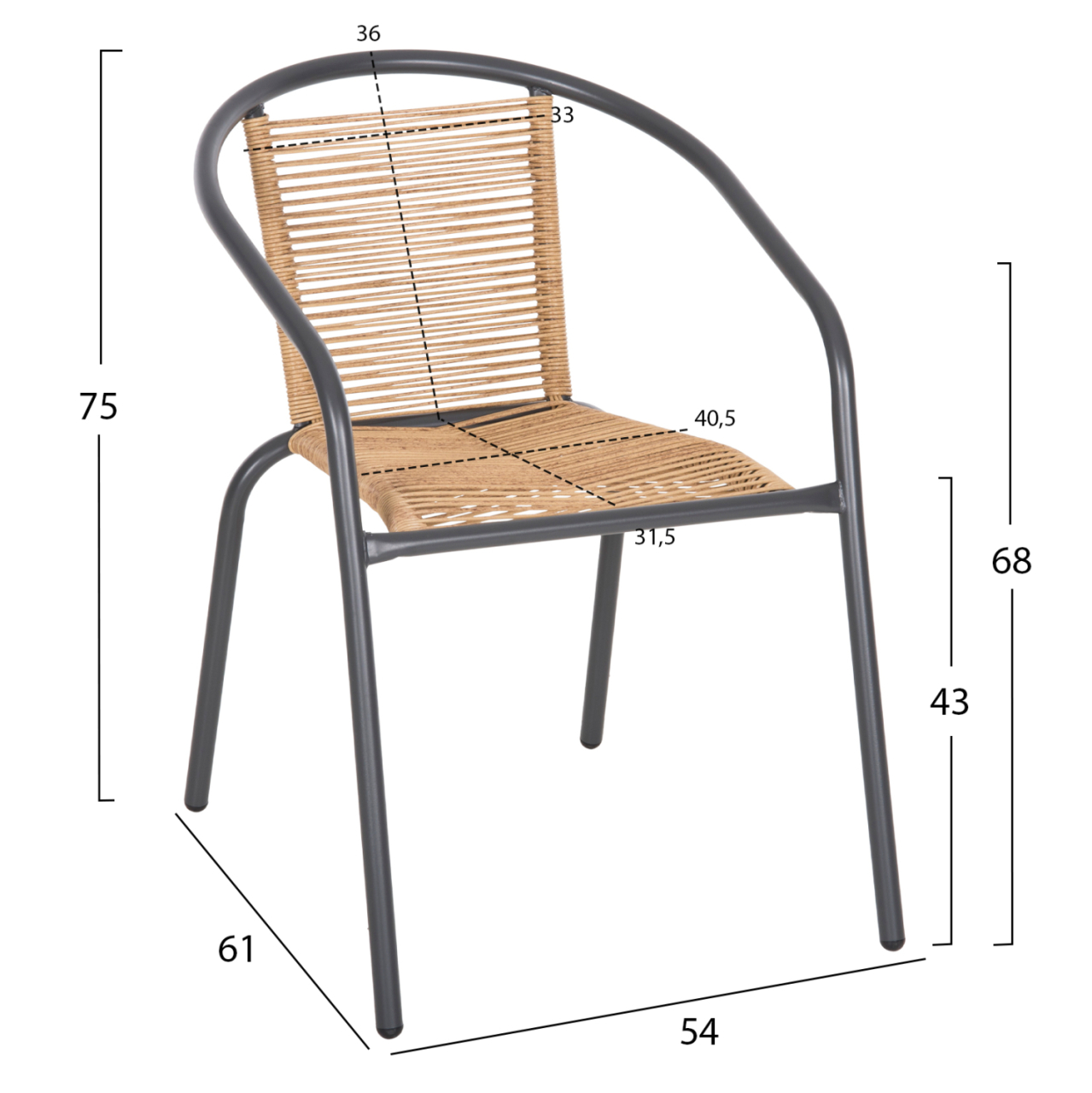 OUTDOOR 3PCS DINING SET FIGO HM10878.02 METAL IN GREY--P.E.RATTAN IN NATURAL [3]
