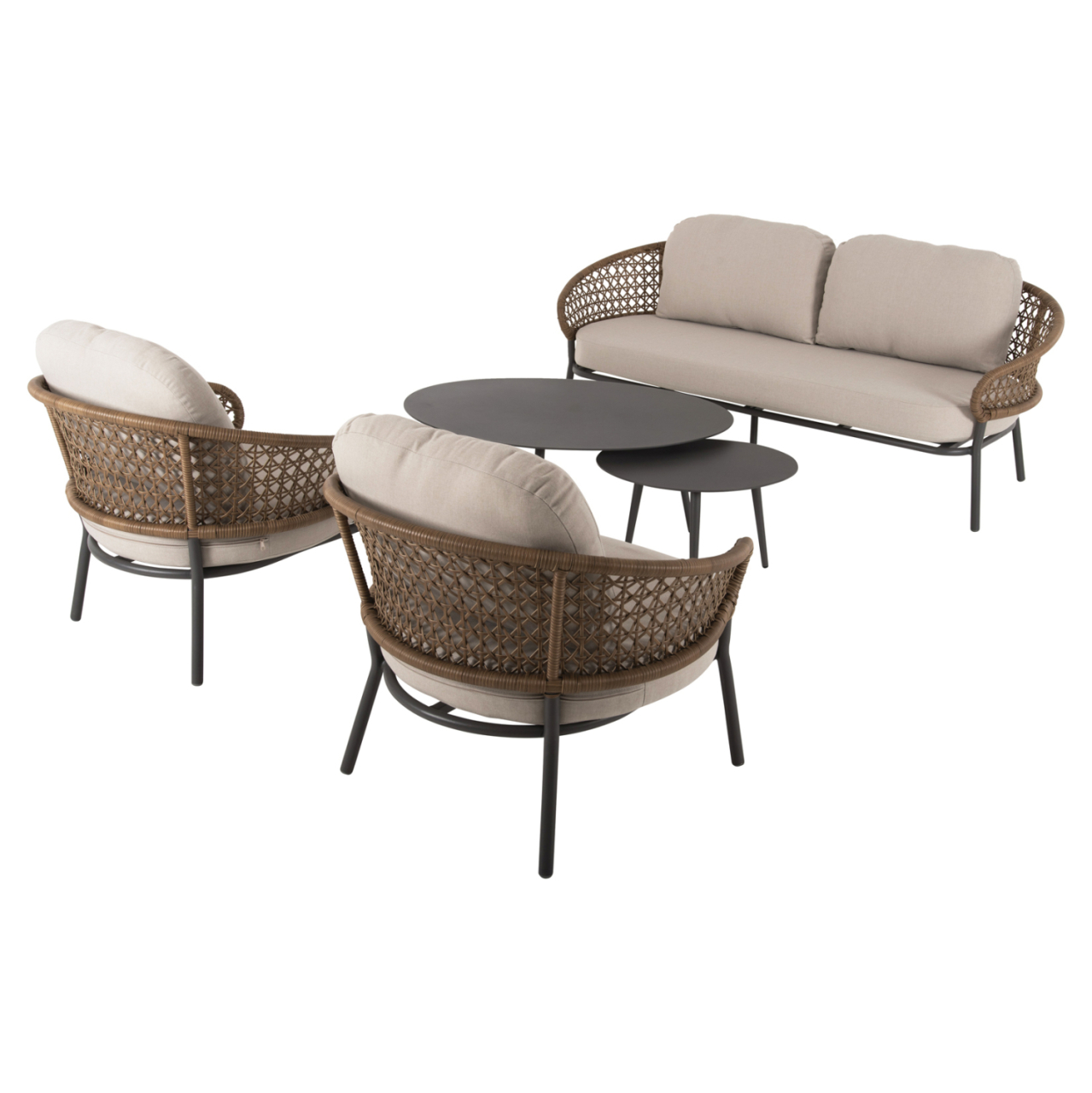 OUTDOOR 5PCS LOUNGE SET BREY HM6079 ANTHRACITE ALUMINUM-KHAKI PE RATTAN-BEIGE CUSHIONS [7]