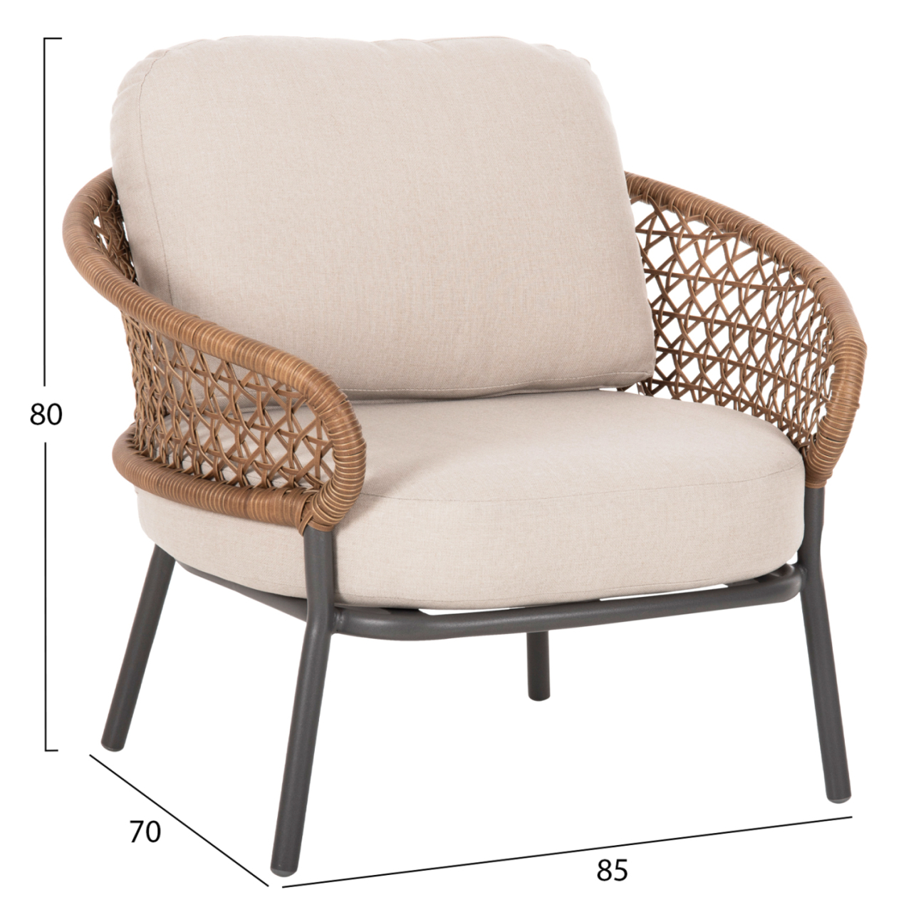 OUTDOOR 5PCS LOUNGE SET BREY HM6079 ANTHRACITE ALUMINUM-KHAKI PE RATTAN-BEIGE CUSHIONS [2]
