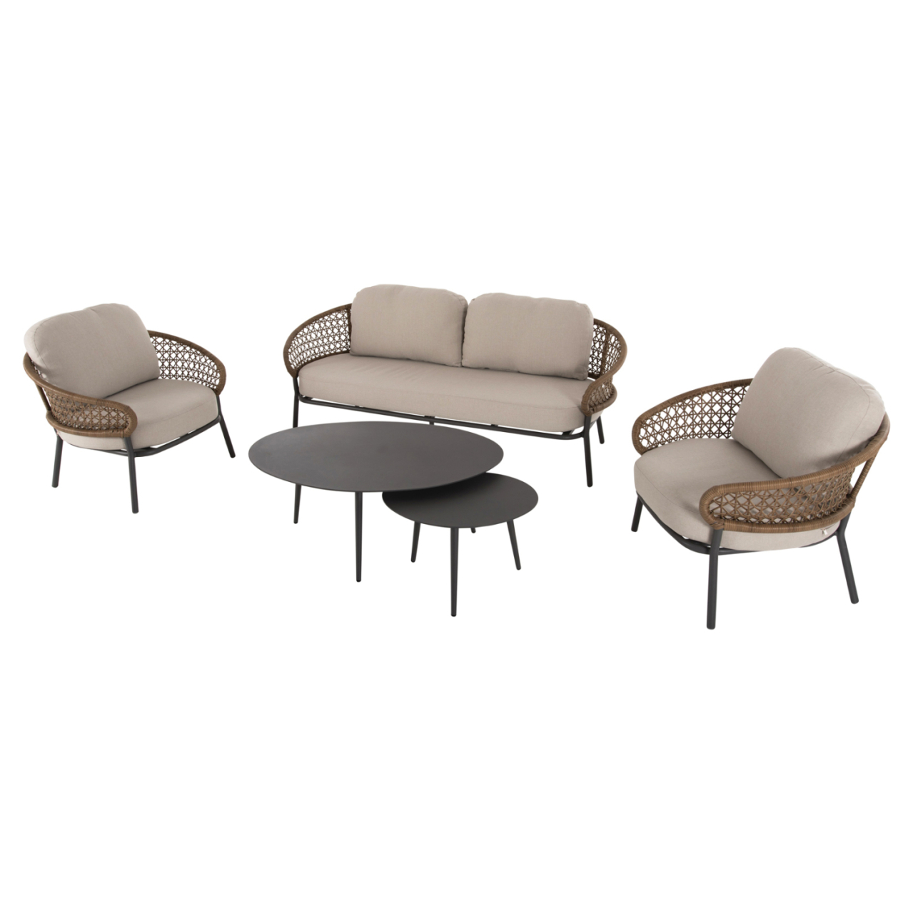 OUTDOOR 5PCS LOUNGE SET BREY HM6079 ANTHRACITE ALUMINUM-KHAKI PE RATTAN-BEIGE CUSHIONS [5]