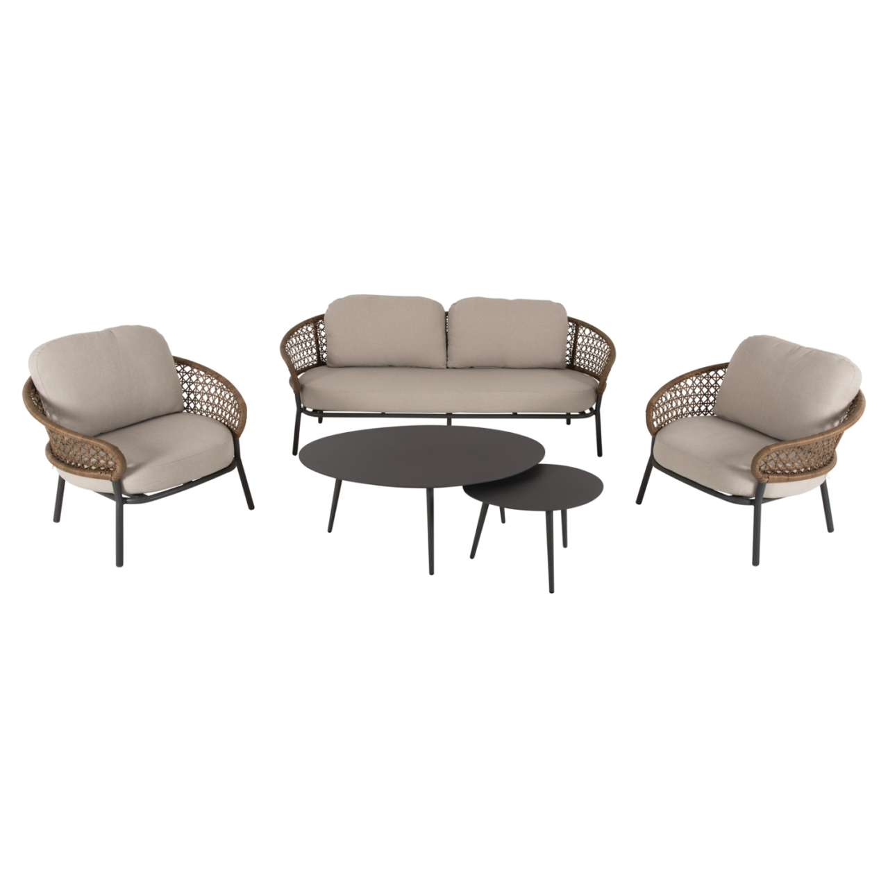 OUTDOOR 5PCS LOUNGE SET BREY HM6079 ANTHRACITE ALUMINUM-KHAKI PE RATTAN-BEIGE CUSHIONS [6]