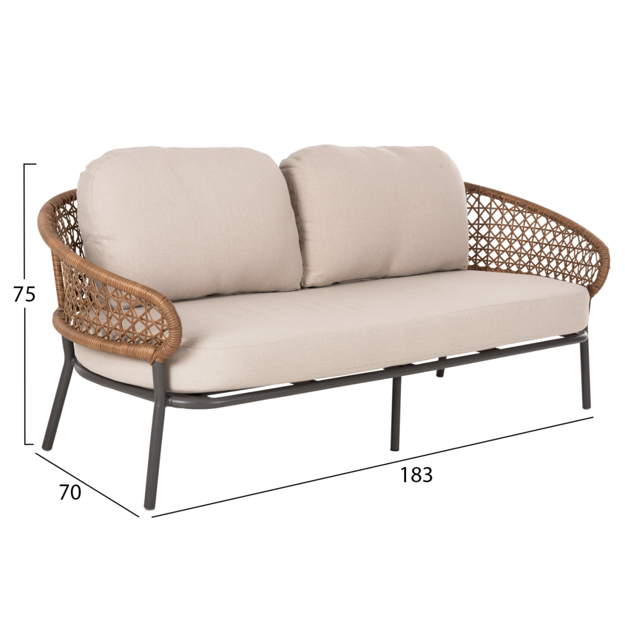 OUTDOOR 5PCS LOUNGE SET BREY HM6079 ANTHRACITE ALUMINUM-KHAKI PE RATTAN-BEIGE CUSHIONS [3]