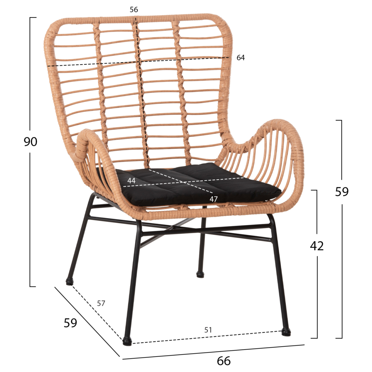 OUTDOOR ARMCHAIR BERGERE STYLE ALLEGRA HM5704.11 P.E.RATTAN BEIGE-BLACK METAL FRAME 66x59x90Hcm. [2]