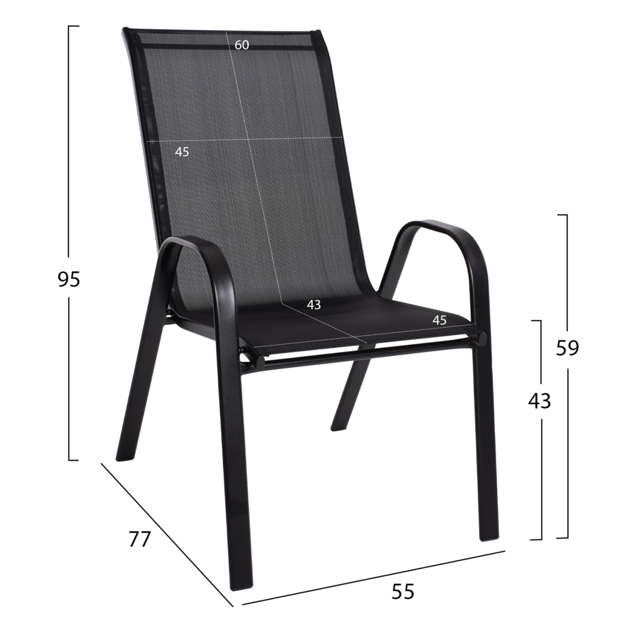 OUTDOOR ARMCHAIR LEON HM5000.03 BLACK METAL-BLACK TEXTILENE 55x77x95Hcm. [2]