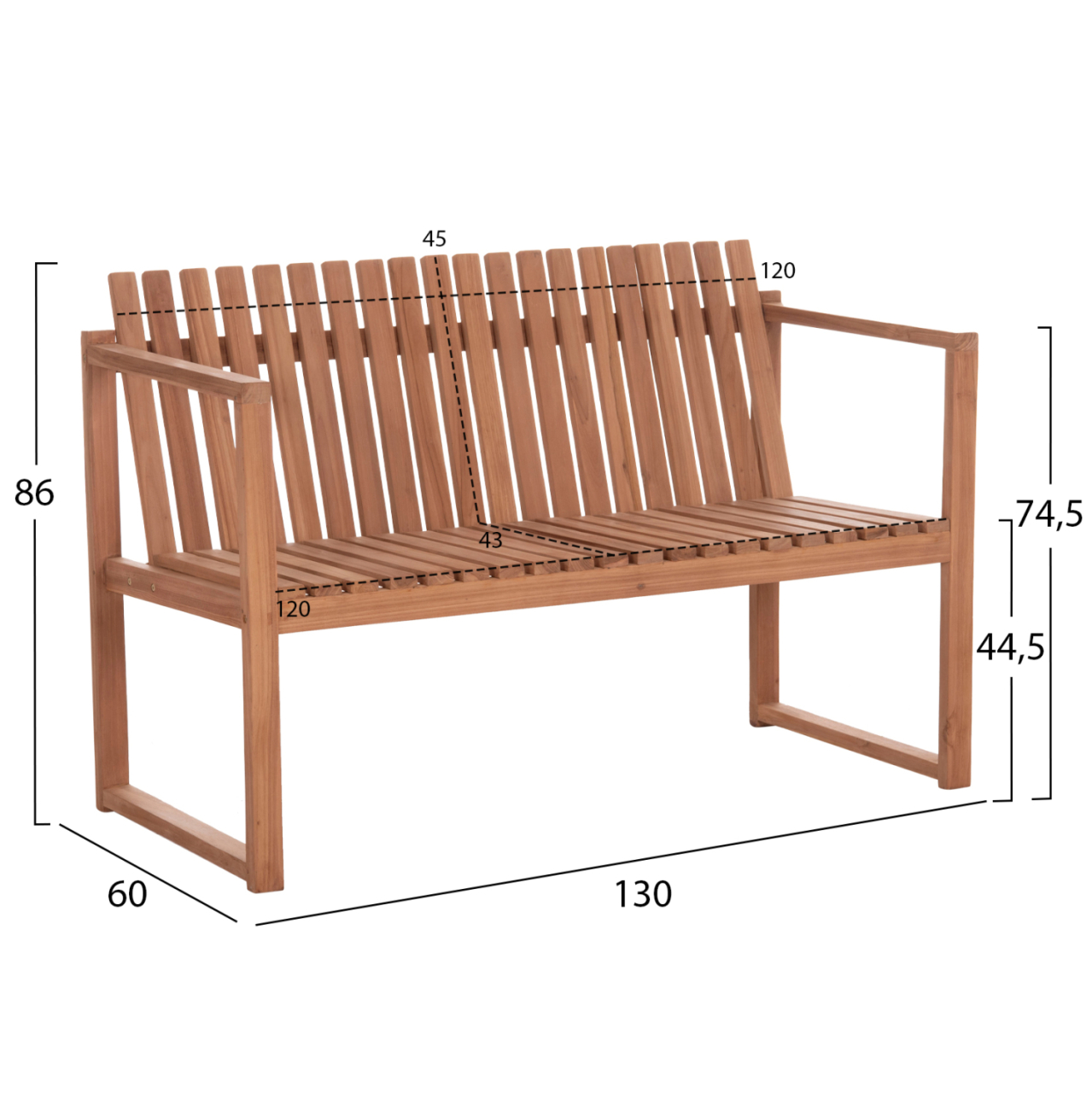 OUTDOOR BENCH 2-SEATER VED HM18124 TEAK WOOD IN NATURAL COLOR 130x60x86Hcm. [2]