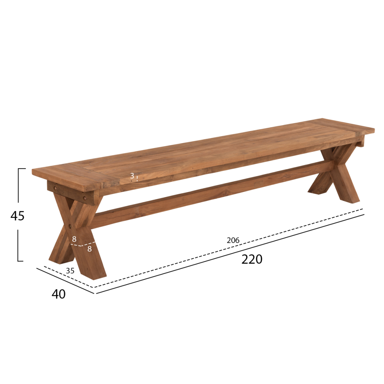 OUTDOOR BENCH HM9564 RECYCLED TEAK WOOD IN NATURAL COLOR 220x40x45Hcm. [2]