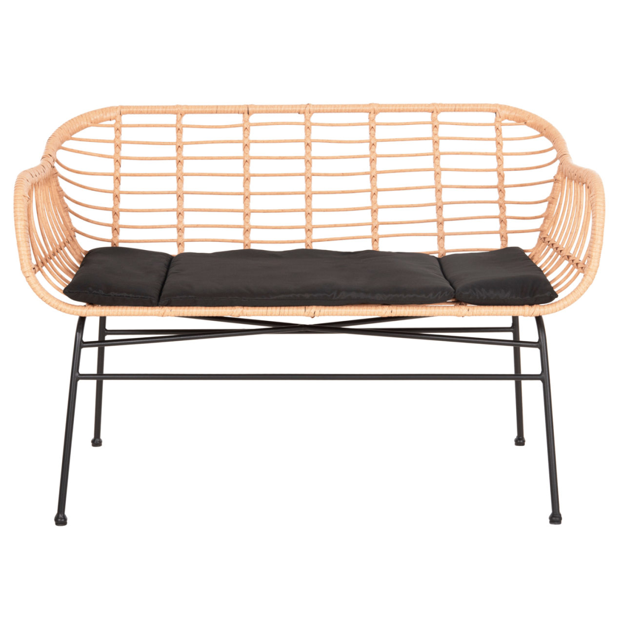 OUTDOOR BENCH WITH ARMS ALLEGRA HM6077 BLACK METAL-P.E. RATTAN IN BEIGE 120x62x80Hcm. [3]