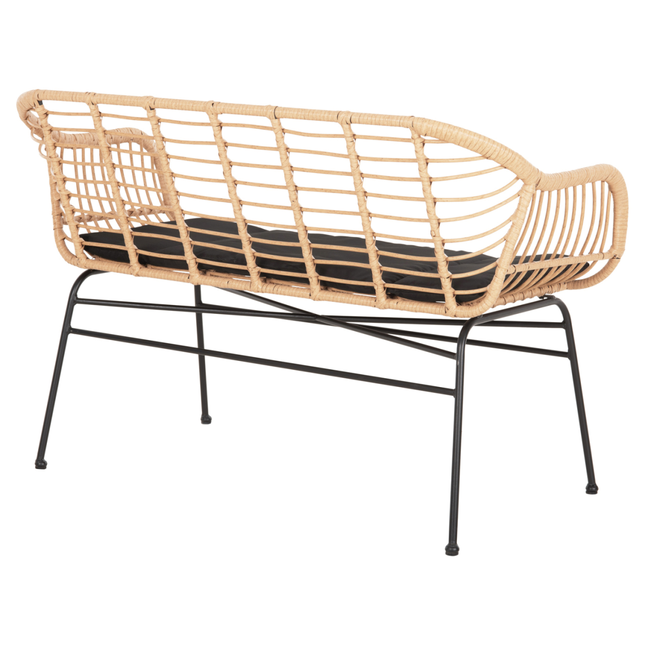 OUTDOOR BENCH WITH ARMS ALLEGRA HM6077 BLACK METAL-P.E. RATTAN IN BEIGE 120x62x80Hcm. [5]