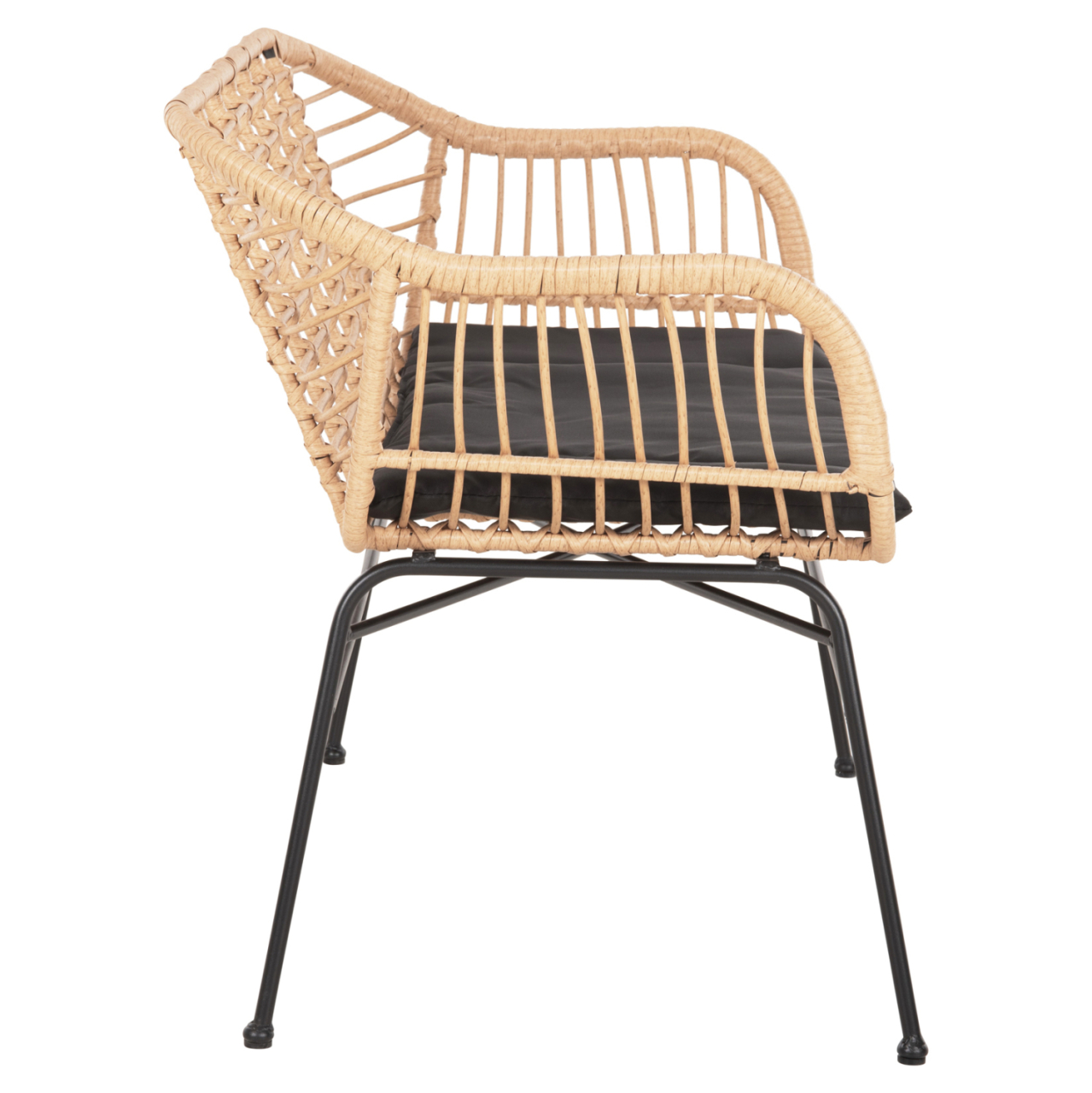 OUTDOOR BENCH WITH ARMS ALLEGRA HM6077 BLACK METAL-P.E. RATTAN IN BEIGE 120x62x80Hcm. [4]