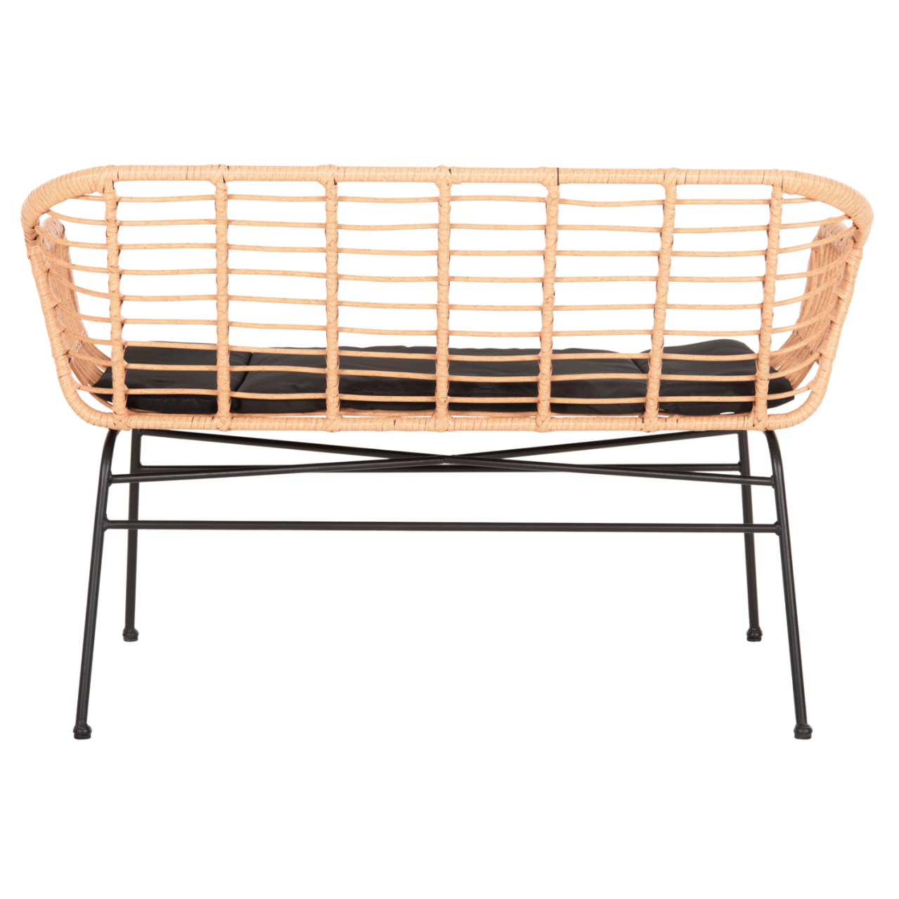 OUTDOOR BENCH WITH ARMS ALLEGRA HM6077 BLACK METAL-P.E. RATTAN IN BEIGE 120x62x80Hcm. [6]