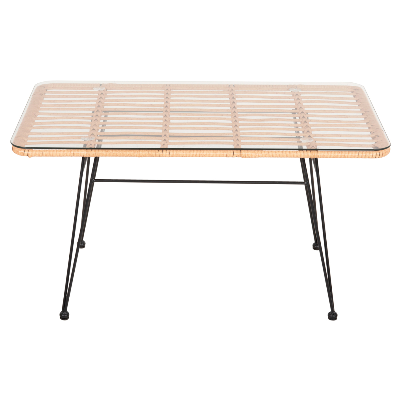OUTDOOR COFFEE TABLE ALLEGRA HM6076 BLACK METAL-BEIGE WICKER 95X55X51.5Hcm. [3]