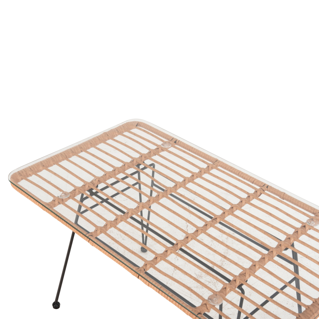 OUTDOOR COFFEE TABLE ALLEGRA HM6076 BLACK METAL-BEIGE WICKER 95X55X51.5Hcm. [5]