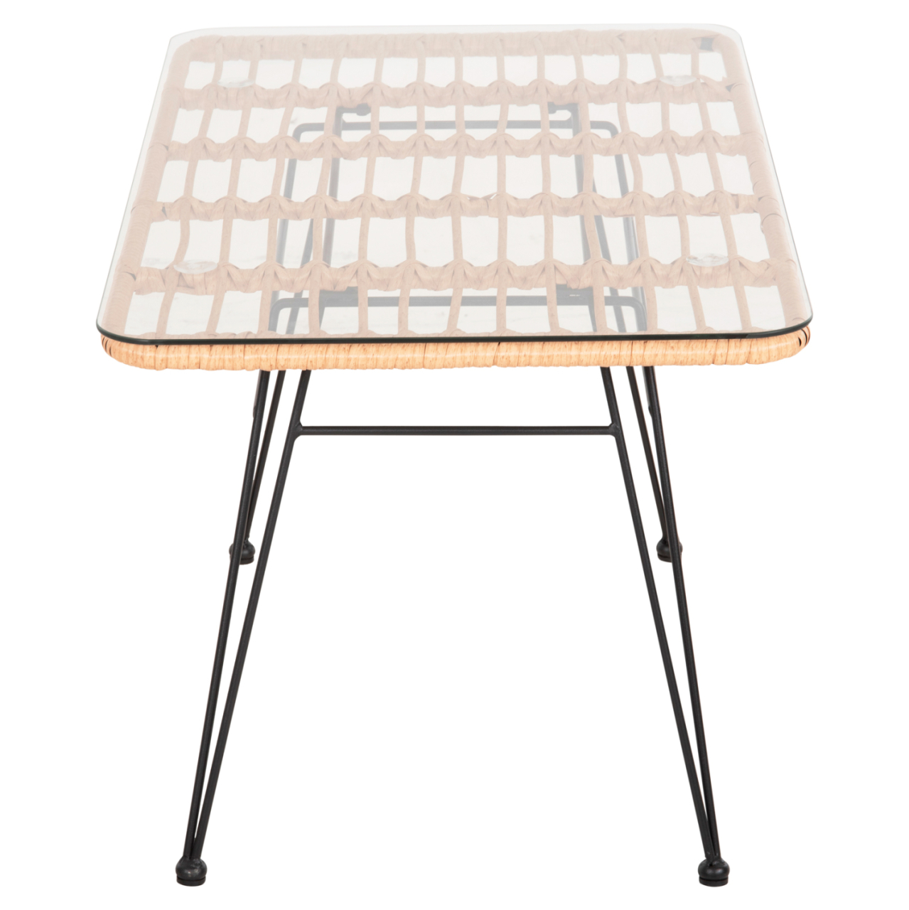 OUTDOOR COFFEE TABLE ALLEGRA HM6076 BLACK METAL-BEIGE WICKER 95X55X51.5Hcm. [4]