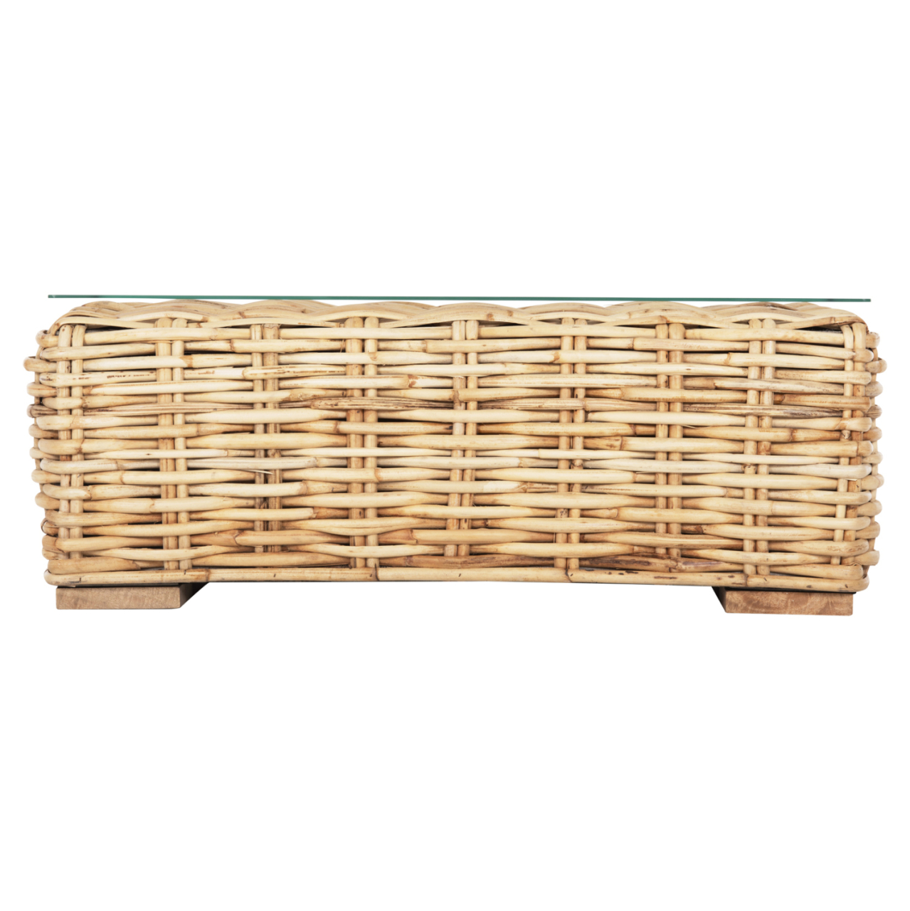 OUTDOOR COFFEE TABLE TROPEL HM9811 MANGO WOOD-NATURAL RATTAN-SAFETY GLASS 110x60x40Hcm. [3]