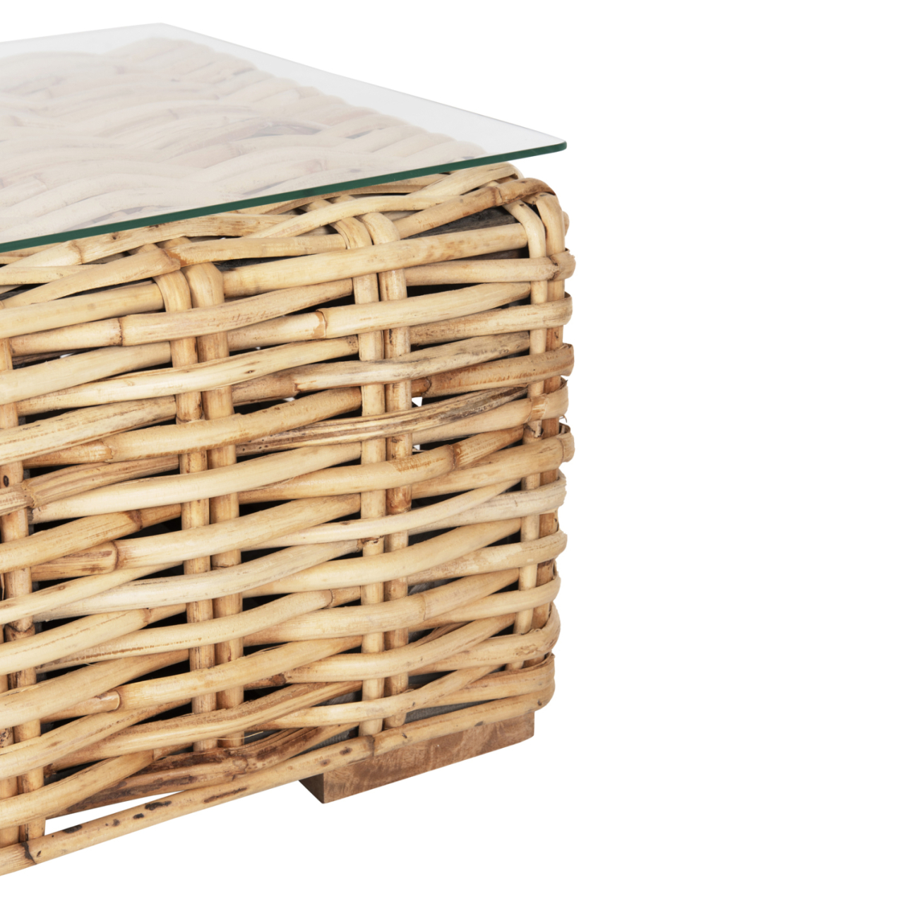 OUTDOOR COFFEE TABLE TROPEL HM9811 MANGO WOOD-NATURAL RATTAN-SAFETY GLASS 110x60x40Hcm. [5]