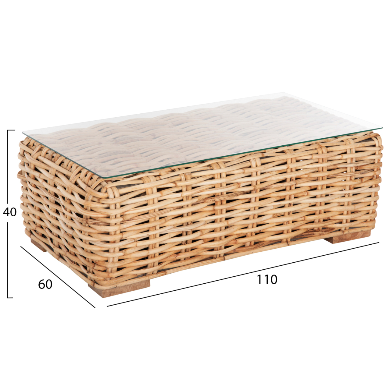 OUTDOOR COFFEE TABLE TROPEL HM9811 MANGO WOOD-NATURAL RATTAN-SAFETY GLASS 110x60x40Hcm. [2]