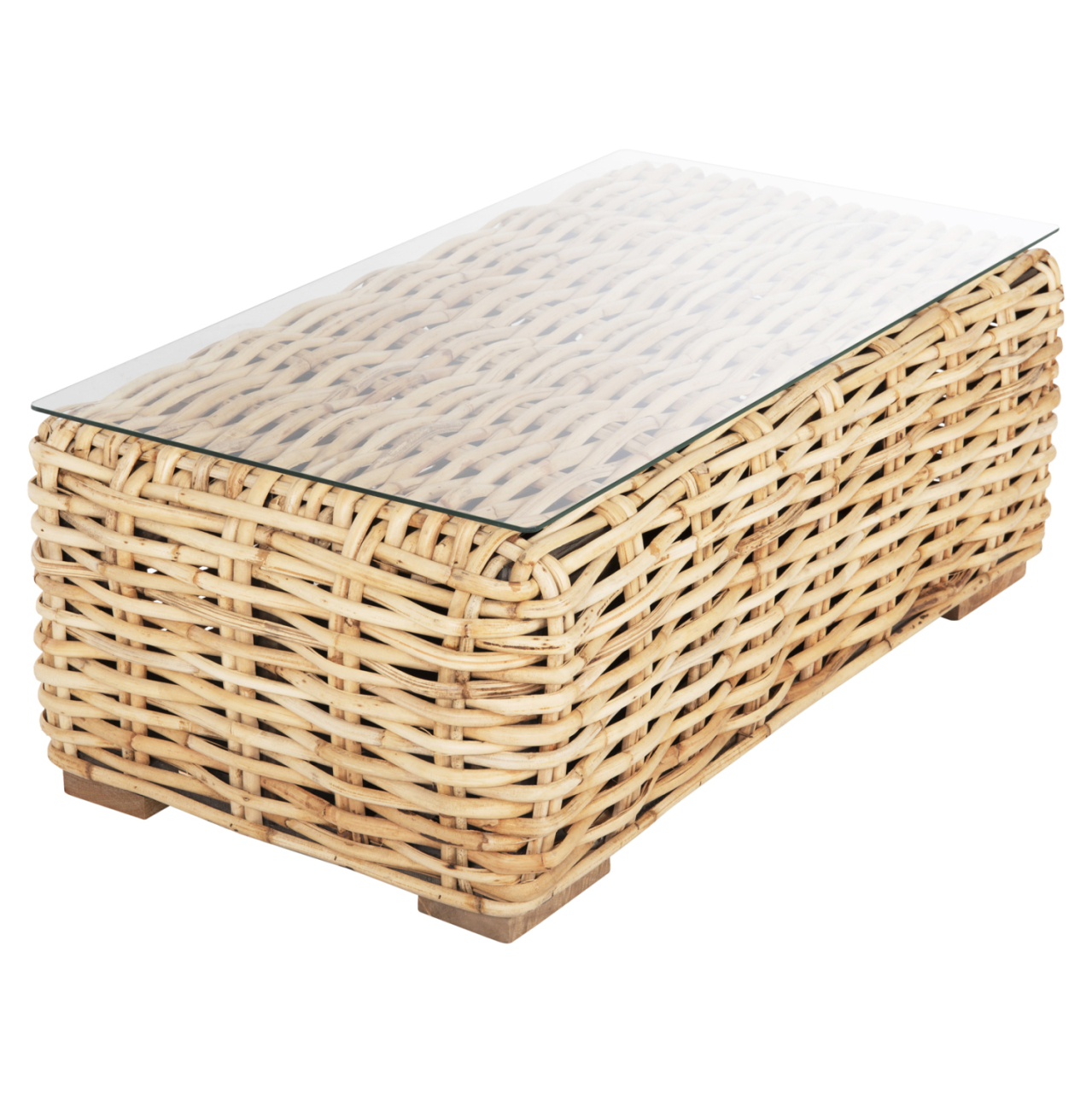 OUTDOOR COFFEE TABLE TROPEL HM9811 MANGO WOOD-NATURAL RATTAN-SAFETY GLASS 110x60x40Hcm. [4]