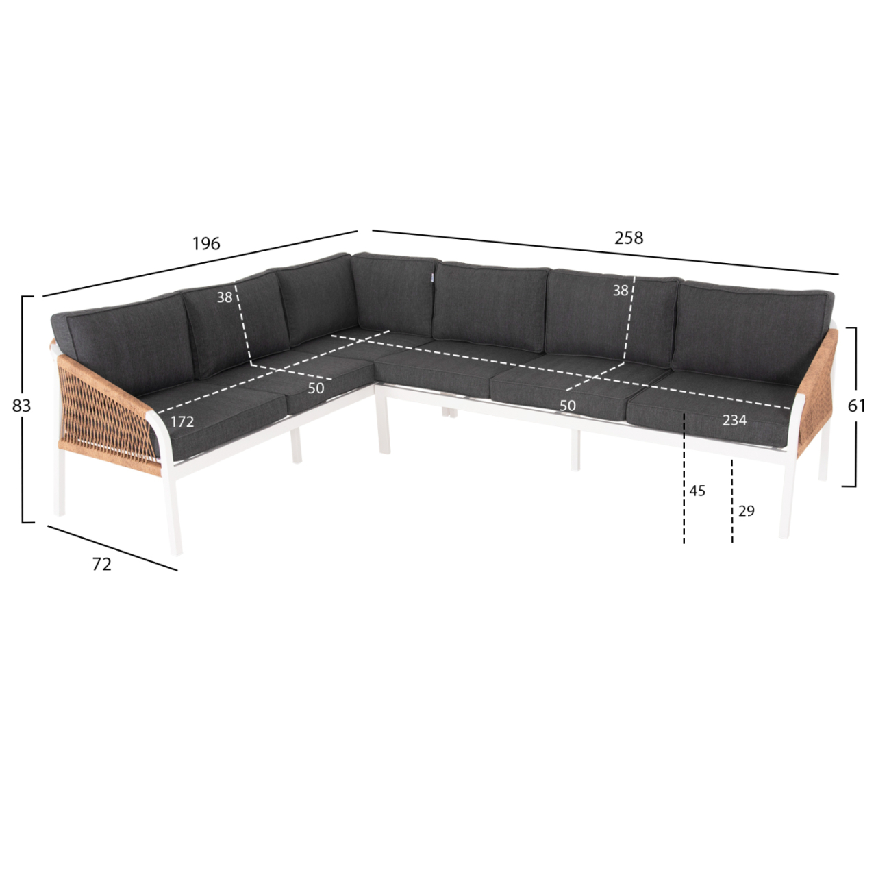 OUTDOOR CORNER LOUNGE SET MAERLY HM6140.01 WHITE ALUMINUM-ANTHRACITE CUSHIONS-BEIGE SYNTHETIC ROPE [2]