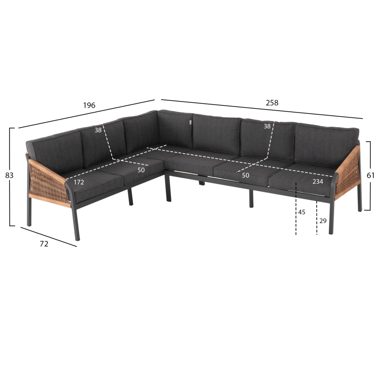 OUTDOOR CORNER LOUNGE SET MAERLY HM6140.02 ALUMINUM and CUSHIONS IN ANTHRACITE-BEIGE SYNTHETIC ROPE [2]