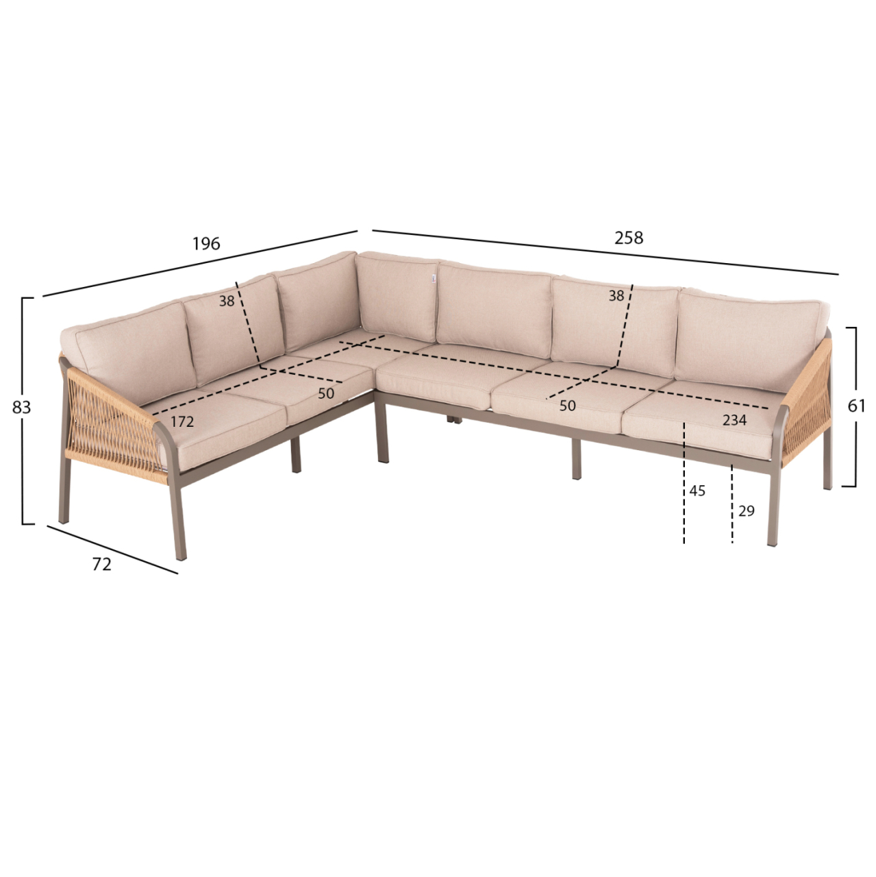 OUTDOOR CORNER LOUNGE SET MAERLY HM6140.03 ALUMINUM and CUSHIONS IN CHAMPAGNE COLOR-BEIGE SYNTHETIC ROPE [2]