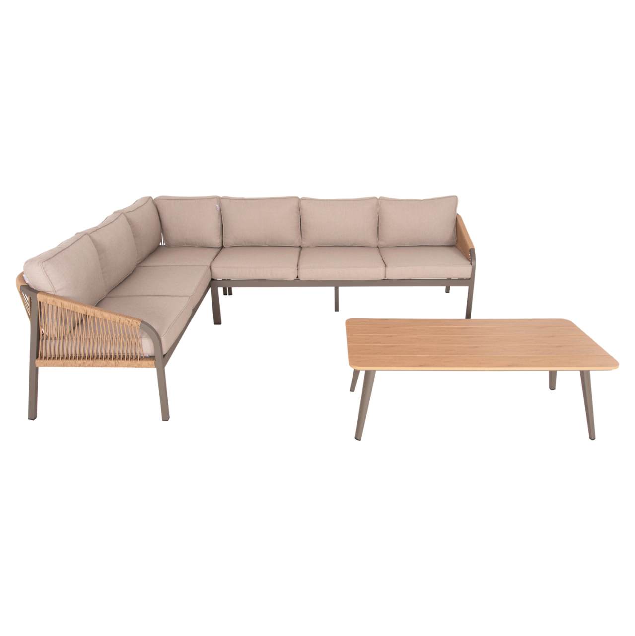 OUTDOOR CORNER LOUNGE SET MAERLY HM6140.03 ALUMINUM and CUSHIONS IN CHAMPAGNE COLOR-BEIGE SYNTHETIC ROPE [4]
