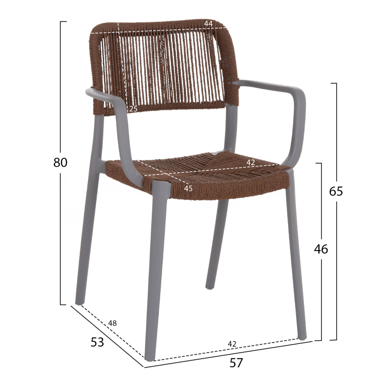 OUTDOOR DINING CHAIR STRIDER HM6391.03 GREY POLYPROPYLENE--BROWN ROPE 57x53x80Hcm. [2]