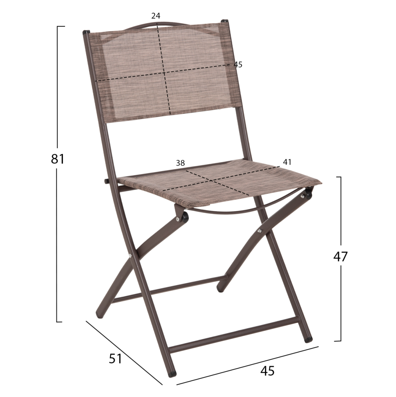 OUTDOOR DINING SET 3PCS LIMA HM21038.02 METAL ROUND TABLE and 2 FOLDABLE CHAIRS-BROWN [3]
