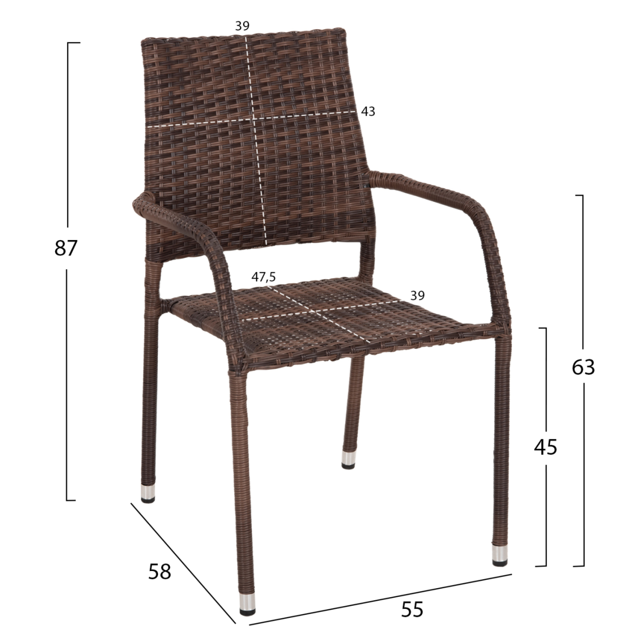 OUTDOOR DINING SET 5PCS ADAM HM10873.01 METAL and WICKER IN BROWN [3]