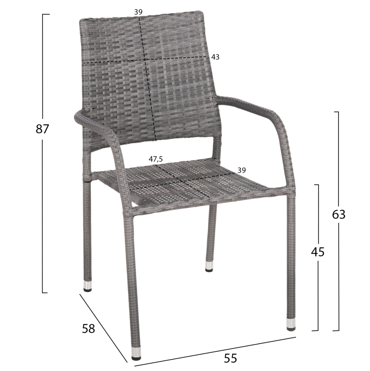 OUTDOOR DINING SET 5PCS ADAM HM10873.02 METAL and WICKER IN GREY [3]