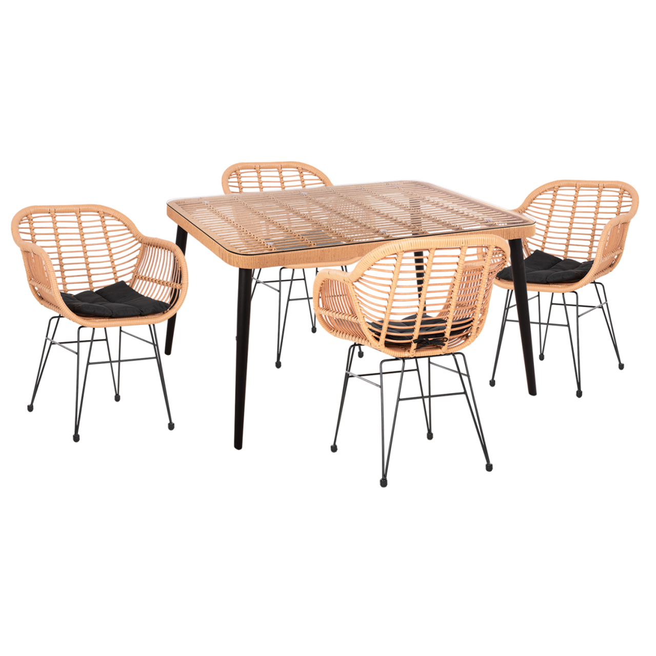 OUTDOOR DINING SET 5PCS ALLEGRA HM21027 IN BEIGEandBLACK COLOR WICKER-METAL [1]