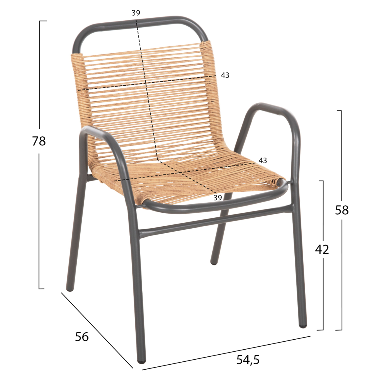 OUTDOOR DINING SET 5PCS AVRIL HM21221.01 METAL CHAIRS and TABLE 110x60 GREY-NATURAL [3]