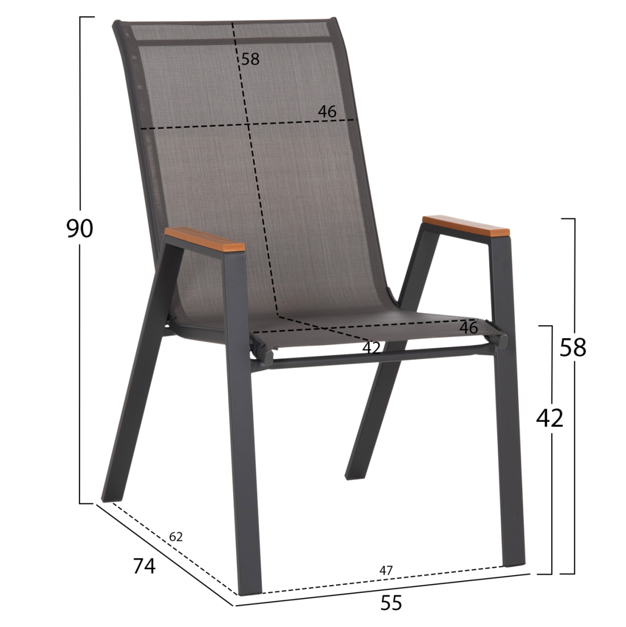 OUTDOOR DINING SET 5PCS BECK HM10729.01 METAL CHAIRS and TABLE 140x80cm GREY [3]