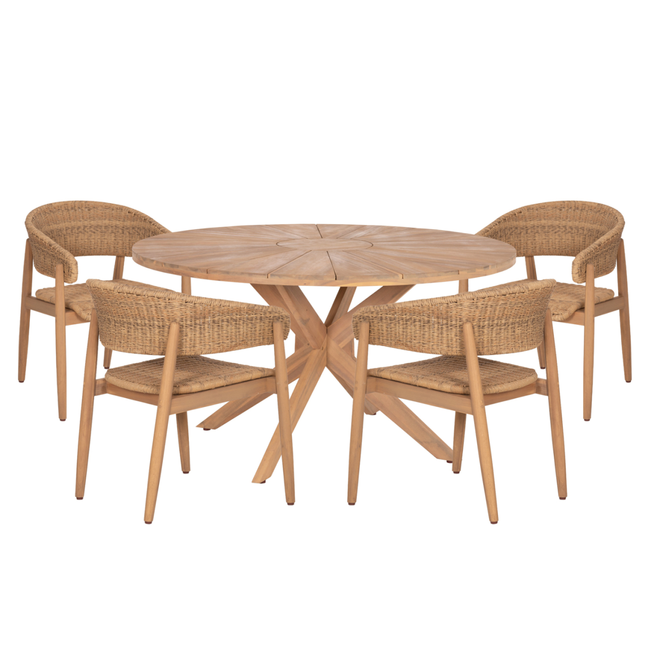 OUTDOOR DINING SET 5PCS CORTEN HM10909 ACACIA WOOD and ROPE IN NATURAL COLORS [1]