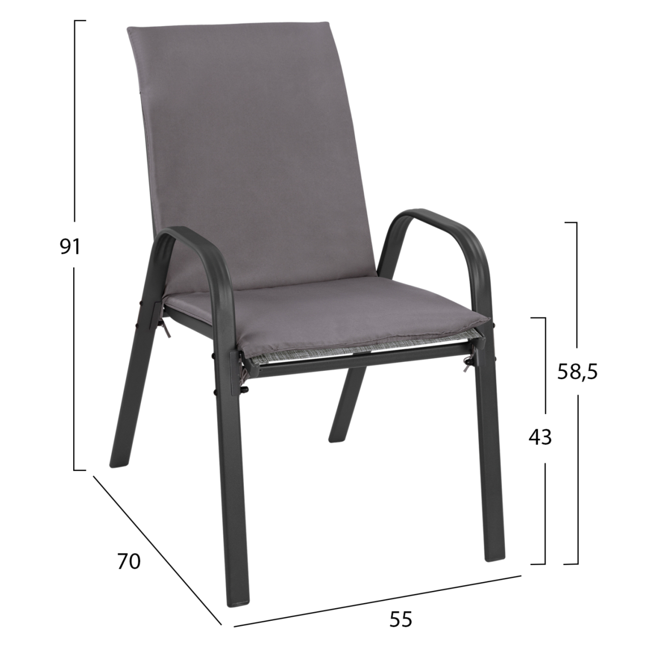 OUTDOOR DINING SET 5PCS HM10570.01-CHAIRS WITH CUSHION and TABLE 150X90-GREYcm [3]