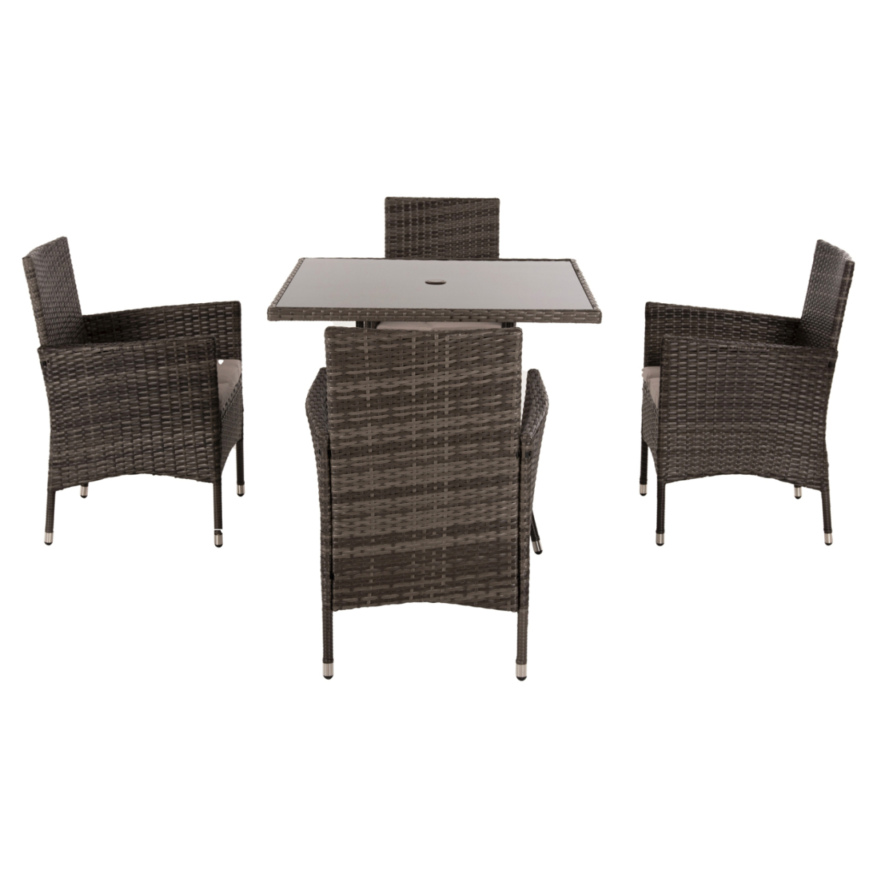 OUTDOOR DINING SET 5PCS HM5965 BROWN RATTAN-METAL FRAME-GLASS TABLETOP [4]