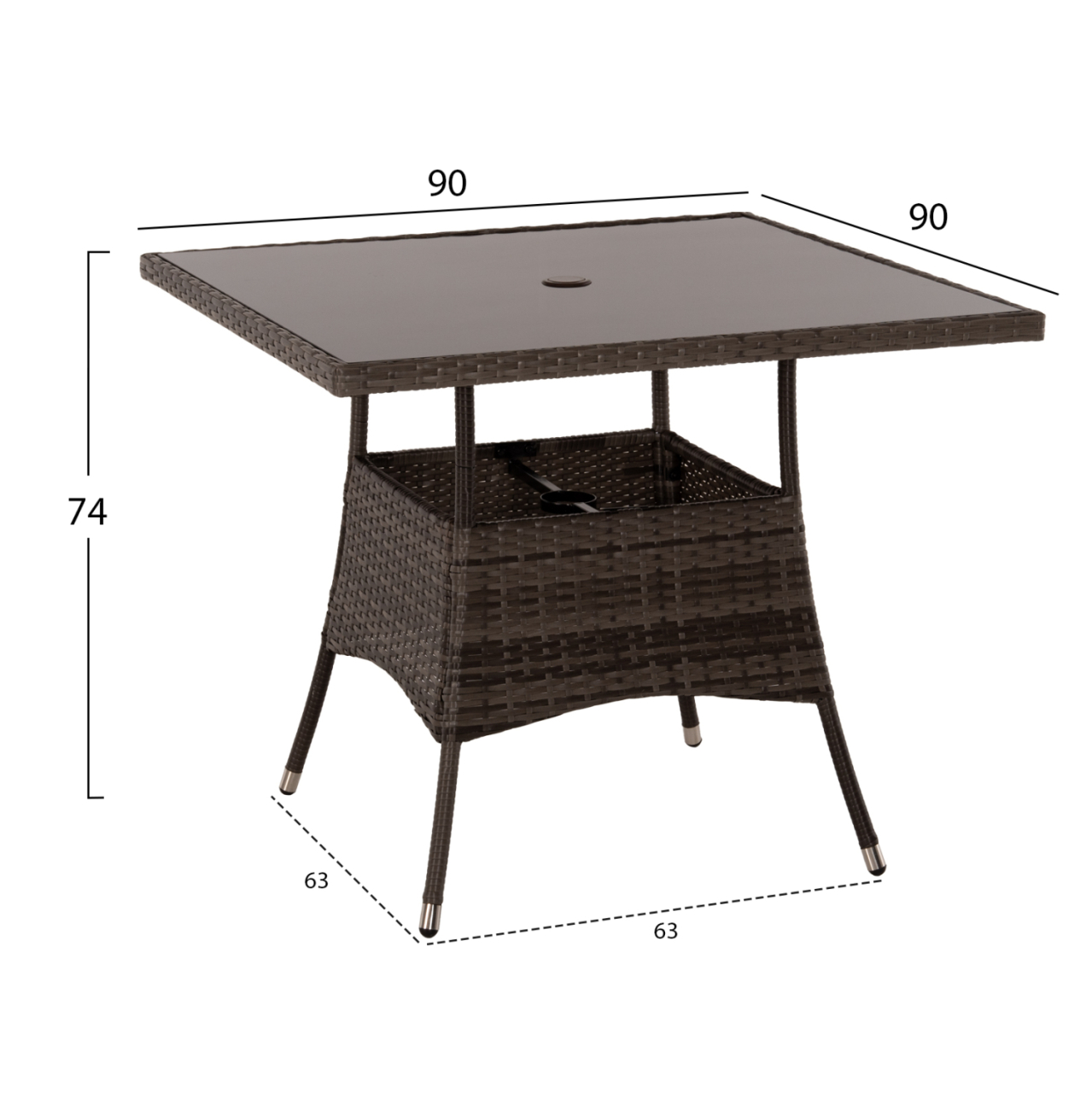 OUTDOOR DINING SET 5PCS HM5965 BROWN RATTAN-METAL FRAME-GLASS TABLETOP [2]
