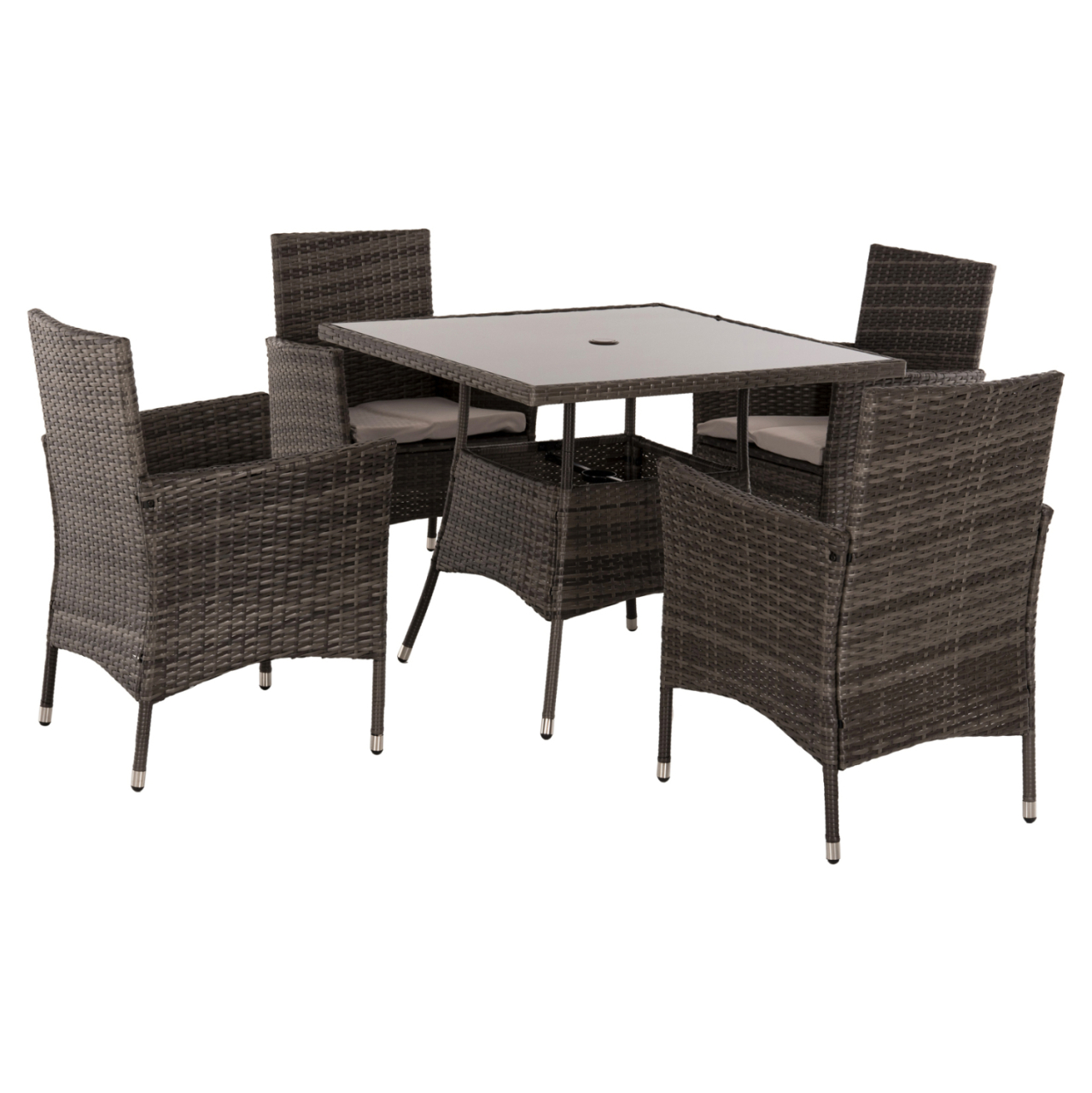 OUTDOOR DINING SET 5PCS HM5965 BROWN RATTAN-METAL FRAME-GLASS TABLETOP [5]