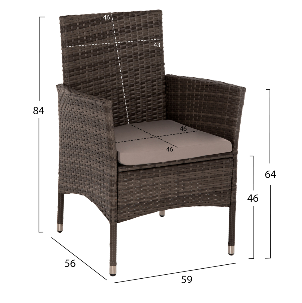 OUTDOOR DINING SET 5PCS HM5965 BROWN RATTAN-METAL FRAME-GLASS TABLETOP [3]