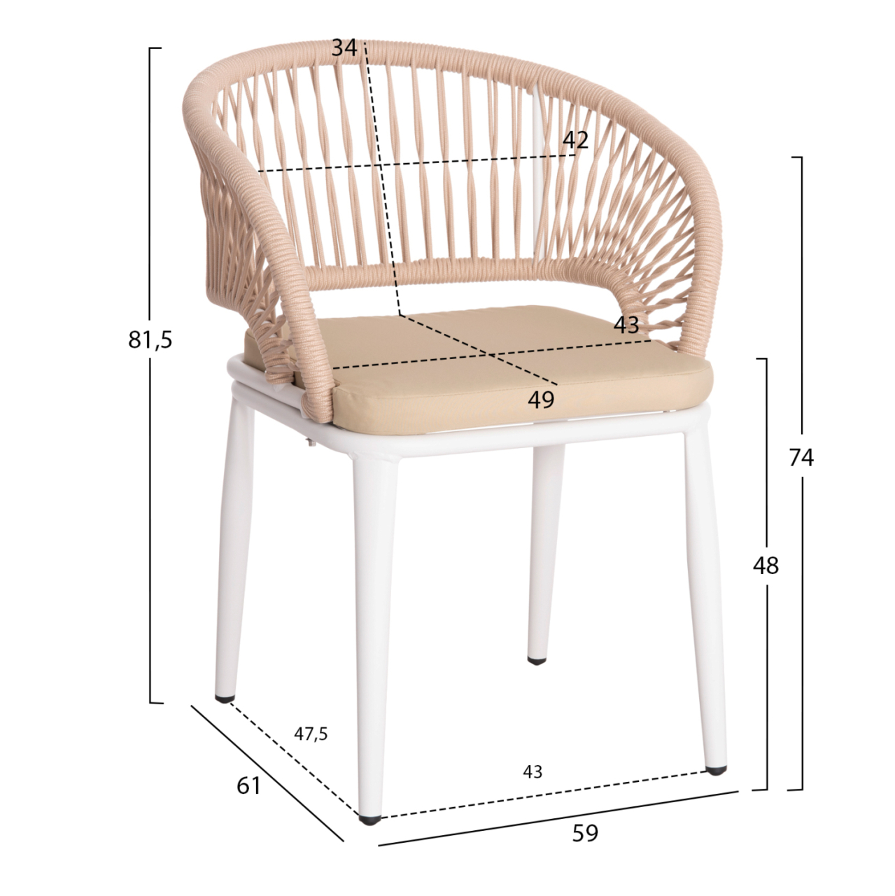 OUTDOOR DINING SET 5PCS MAGNET HM10997.01 ALUMINUM IN WHITE--POLYWOOD--P.E.ROPE [3]