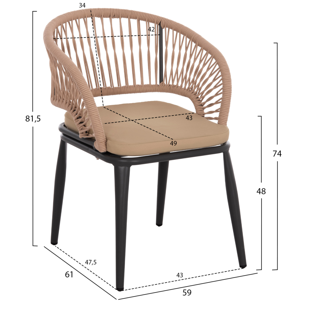 OUTDOOR DINING SET 5PCS MAGNET HM10997.03 ALUMINUM IN ANTHRACITE--POLYWOOD--P.E.ROPE [3]