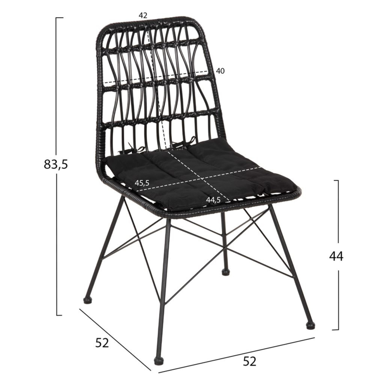 OUTDOOR DINING SET 5PCS OFER HM21029 DARK GRAY METAL-BLACK WICKER and METAL [3]