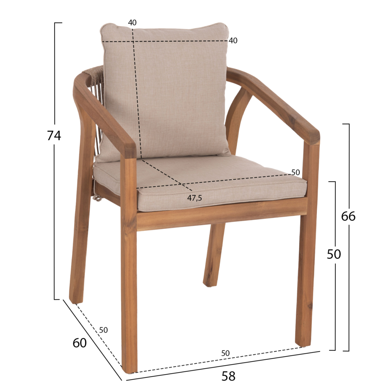 OUTDOOR DINING SET 5PCS PARAISO HM10898.01 ACACIA WOOD IN NATURAL--CUSHIONS IN BEIGE [3]