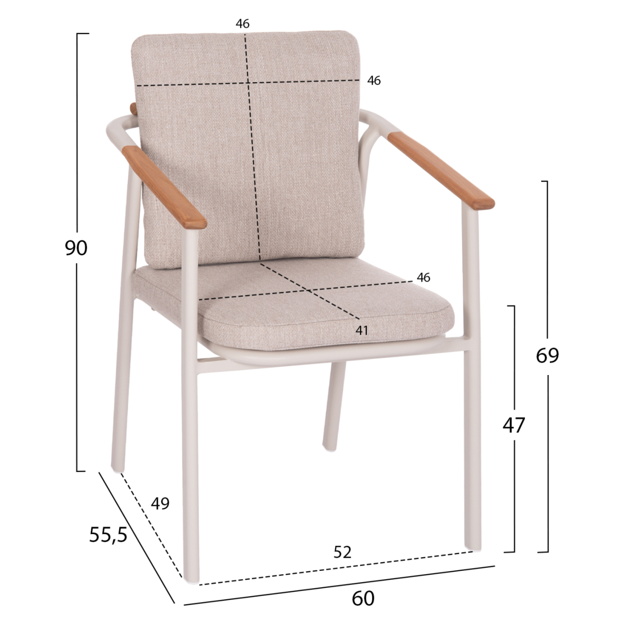 OUTDOOR DINING SET 5PCS SENTI HM11003.02 ALUMINUM CREAM WHITE--OLEFIN CUSHION COVERS BEIGE [3]