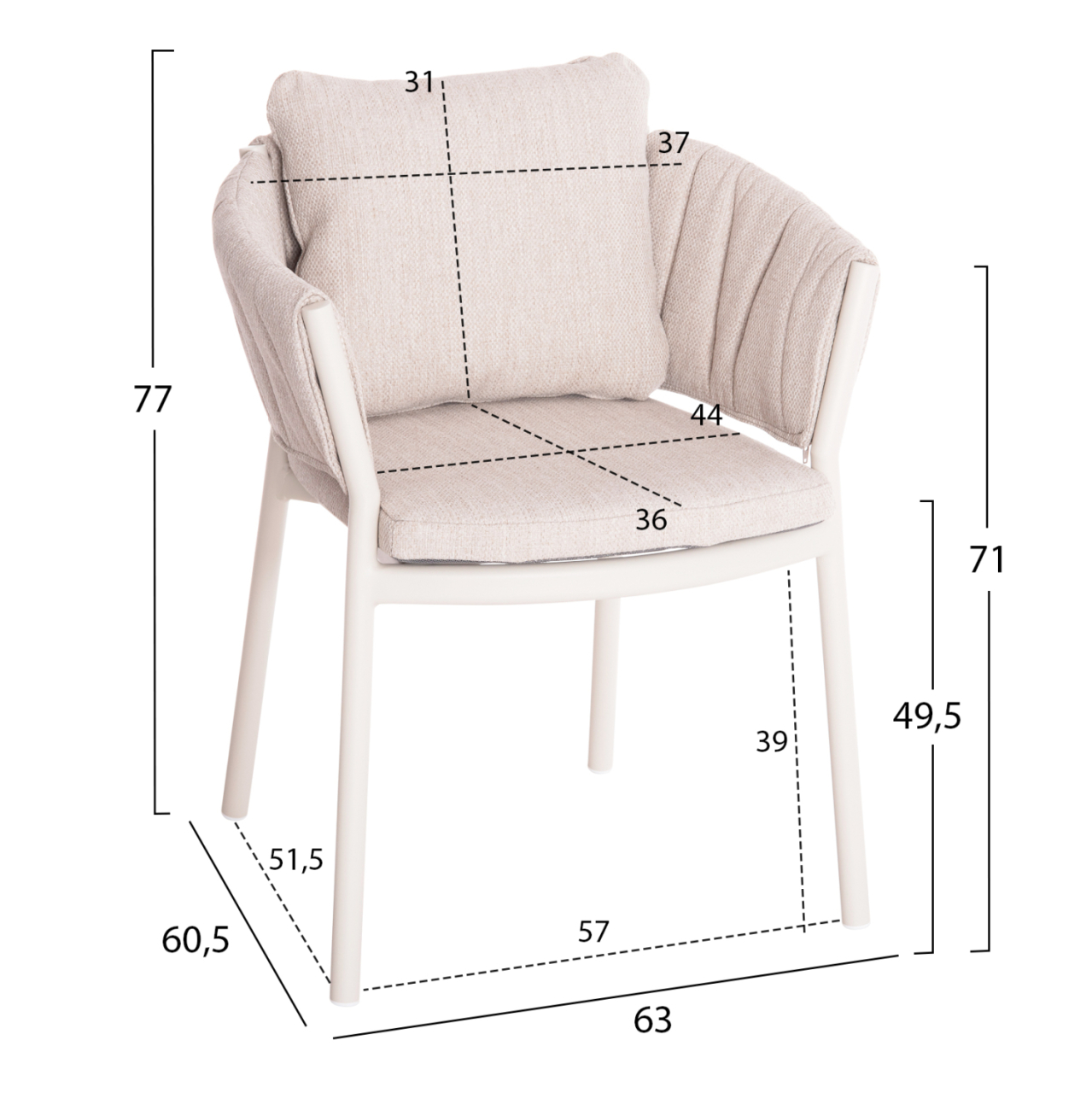 OUTDOOR DINING SET 5PCS SHANKS HM11002.02 ALUMINUM IN CREAM WHITE and OLEFIN CUSHION COVERS IN BEIGE [3]