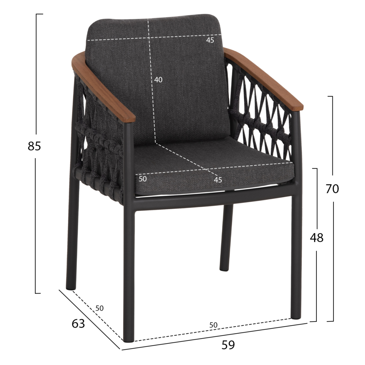 OUTDOOR DINING SET 5PCS STREAM HM11004.01 ALUMINUM-ROPE-OLEFIN CUSHION COVERS---GREY [3]