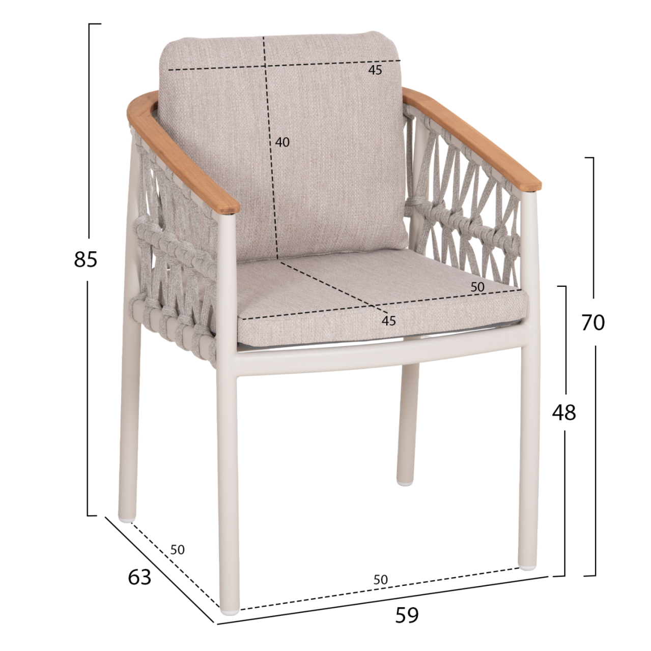 OUTDOOR DINING SET 5PCS STREAM HM11004.02 CREAM WHITE ALUM.--ROPE-OLEFIN CUSHIONS BEIGE [3]