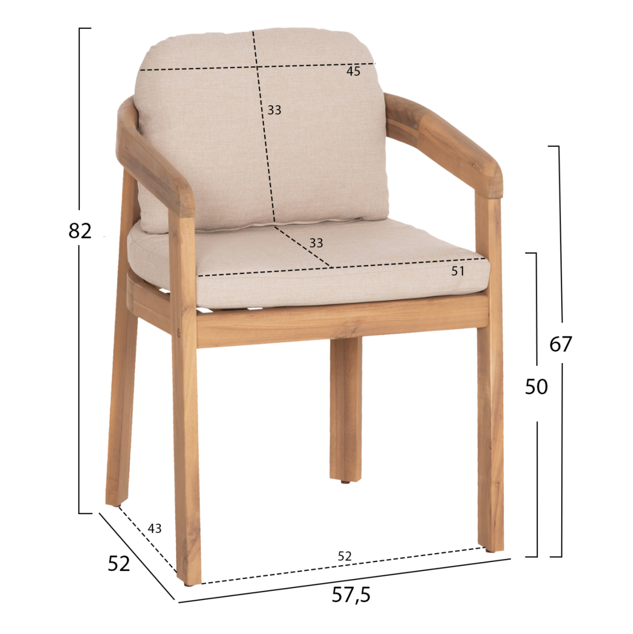 OUTDOOR DINING SET 7PCS CRAVIN HM10903 ACACIA WOOD IN NATURAL--CUSHIONS IN BEIGE [3]